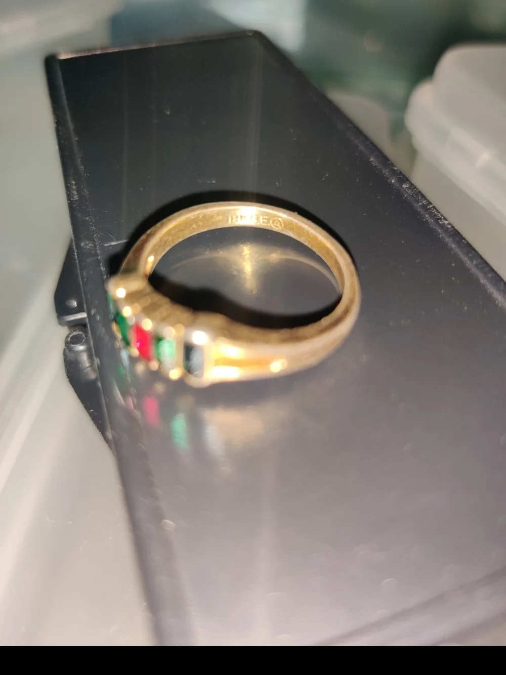 Gold Multi-Stone Baguette Ring - Green & Pink Accent